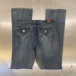 Wallflower Dark Blue Boot Cut Jeans with Rhinestone Pocket Detail